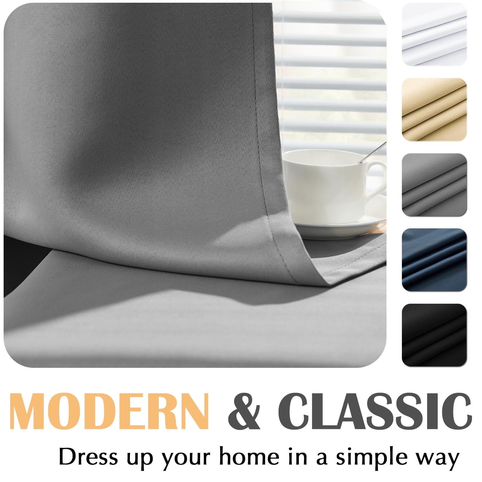 Curtainking Blackout Curtain and Drapes Bedroom Curtains 40x84 inch Solid Grommet Curtains for Living Room, Grey, 2 Pcs
