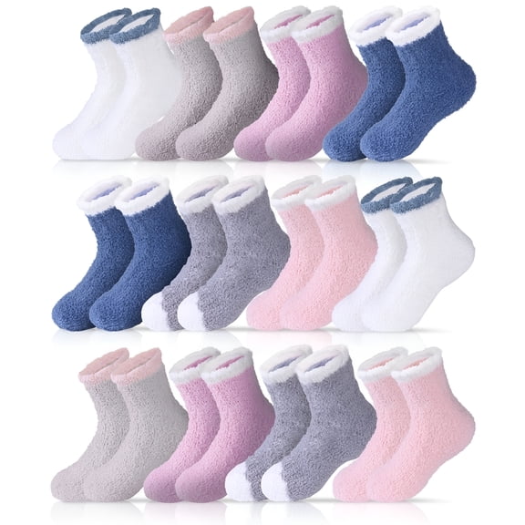 TELOLY 12 Pairs Women Fuzzy Socks, Cozy Soft Fluffy Slipper Socks, Sleeping Warm Mid-Calf Socks Gift for Girls, Women, Mom (Pure Colors)