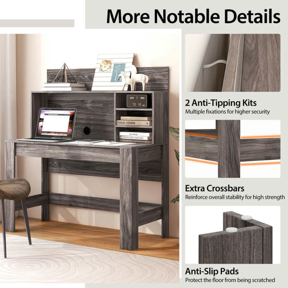 Demi Bonn 48" Writing Computer Desk with Anti-Tipping Kits and Cable Management Hole, Small Home Office Desk Study Writing Table, Brown