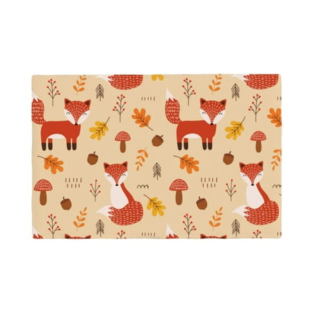 

Table Placemats Set of 4 - Cute Foxes 12x18 In Faux Linen Double Heat Resistant Place Mats Cloth Indoor/Outdoor Placemats Washable Table Mats for Dining Kitchen Party