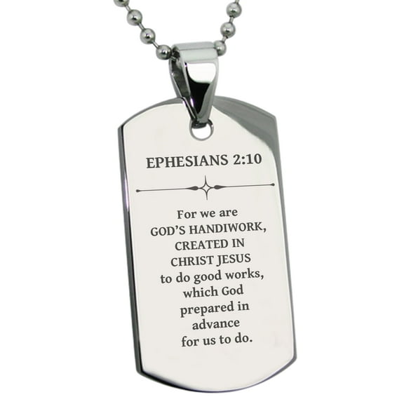 Tioneer Stainless Steel Created for Good Works Ephesians 2:10 Dog Tag Pendant Necklace