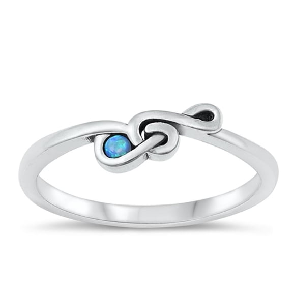 CHOOSE YOUR COLOR Blue Simulated Opal G Clef Ring .925 Sterling Silver Music Note Band CZ Female Size 10