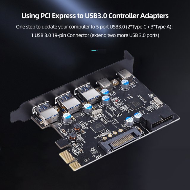 Tarjeta Usb 3.0 Pci Express Placa PCI Express USB 3.0 SATA de 15 pines/20 pines Compatible con Windows XP/Vista/7/8