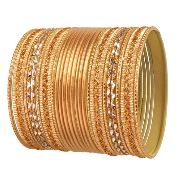 Sunsoul By Touchstone "Colorful 2 Dozen Bangle Collection" Indian Bollywood Alloy Metal Textured Golden Designer Jewelry Bangle Bracelets. Set Of 24. In Antique Gold Tone For Women