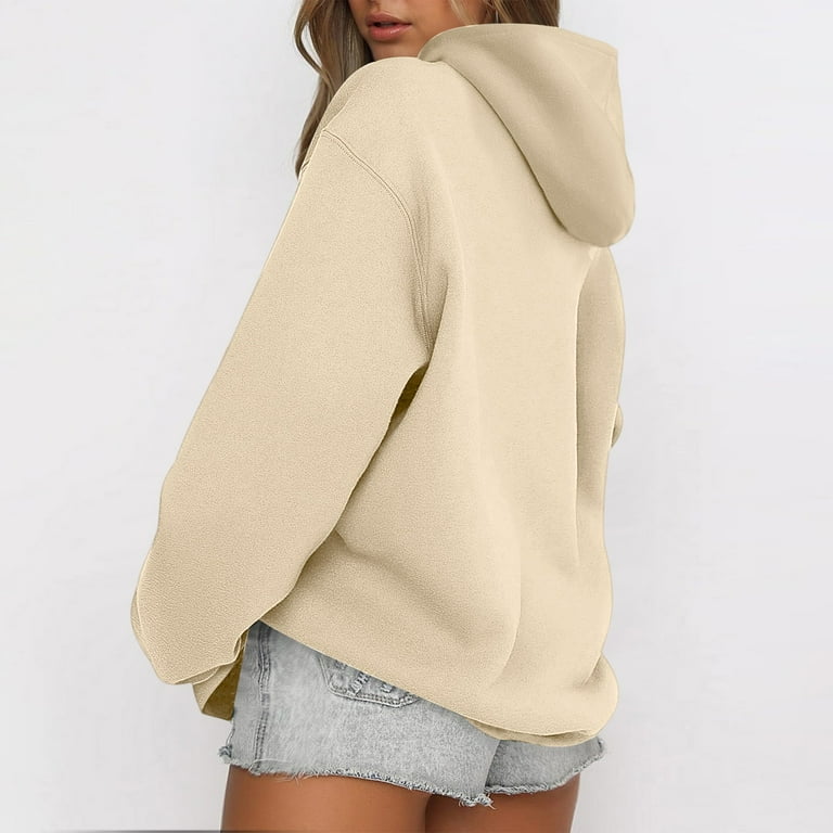 Women'S Oversized Zip Up Hoodie, Casual Thermal Pullover With