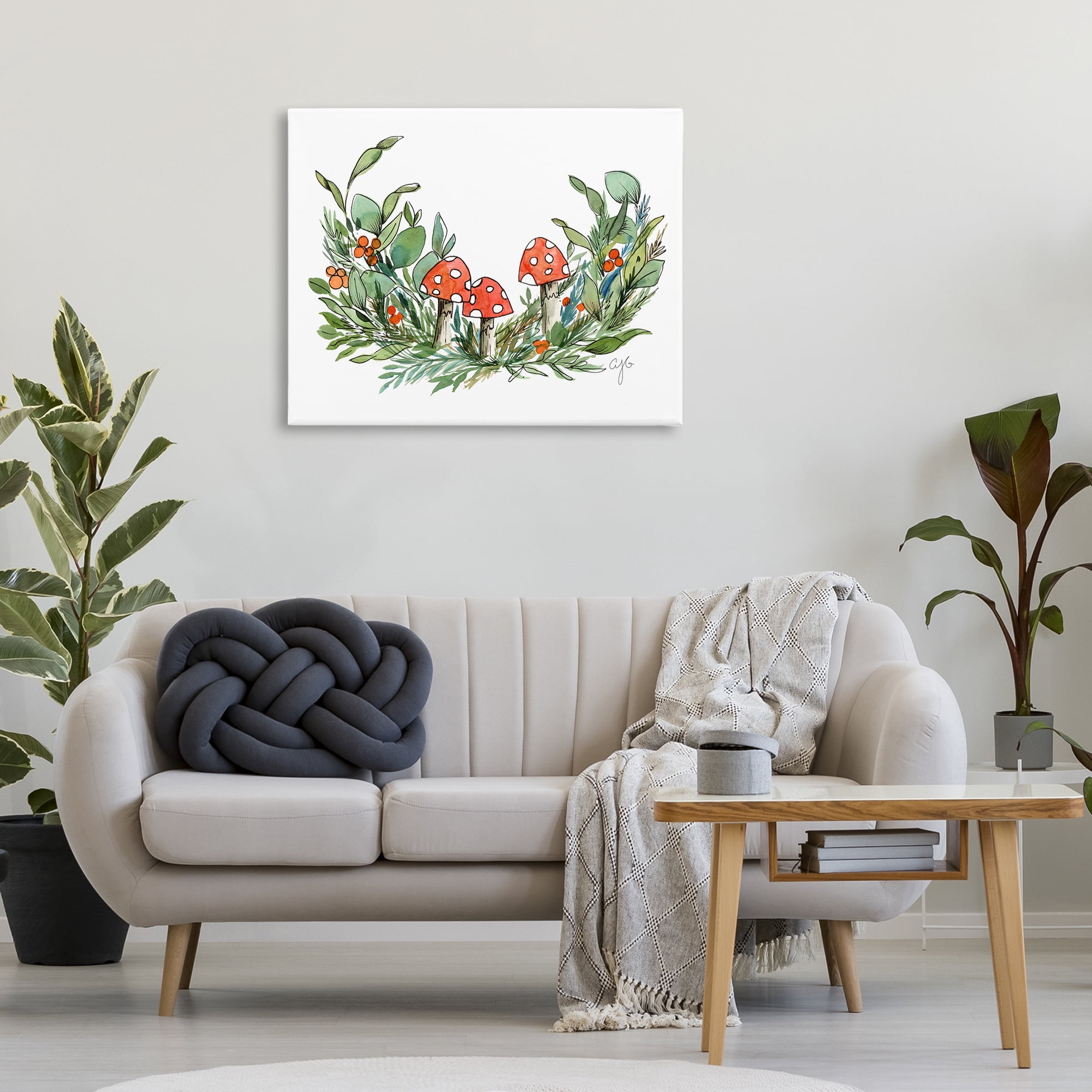 Stupell Industries Mushrooms and Greens Plants & Flowers Painting Wrapped Canvas Art Print Wall Art, 40 x 30