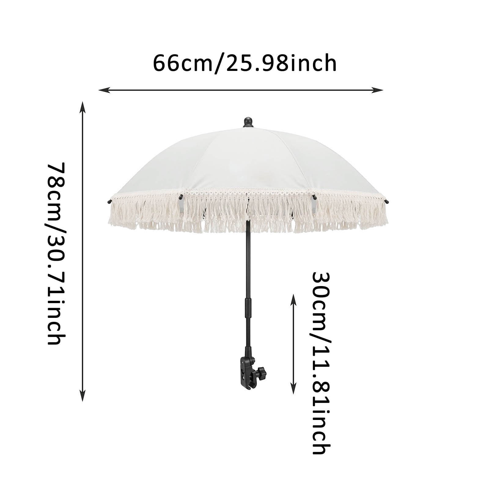 YANDE-30.7 Inch Clip-On Chair Umbrella, 1pc Adjustable Patio Sun Shade with Fringe, UV Protection Parasol for Stroller, Beach Chair, Outdoor Activities (B)