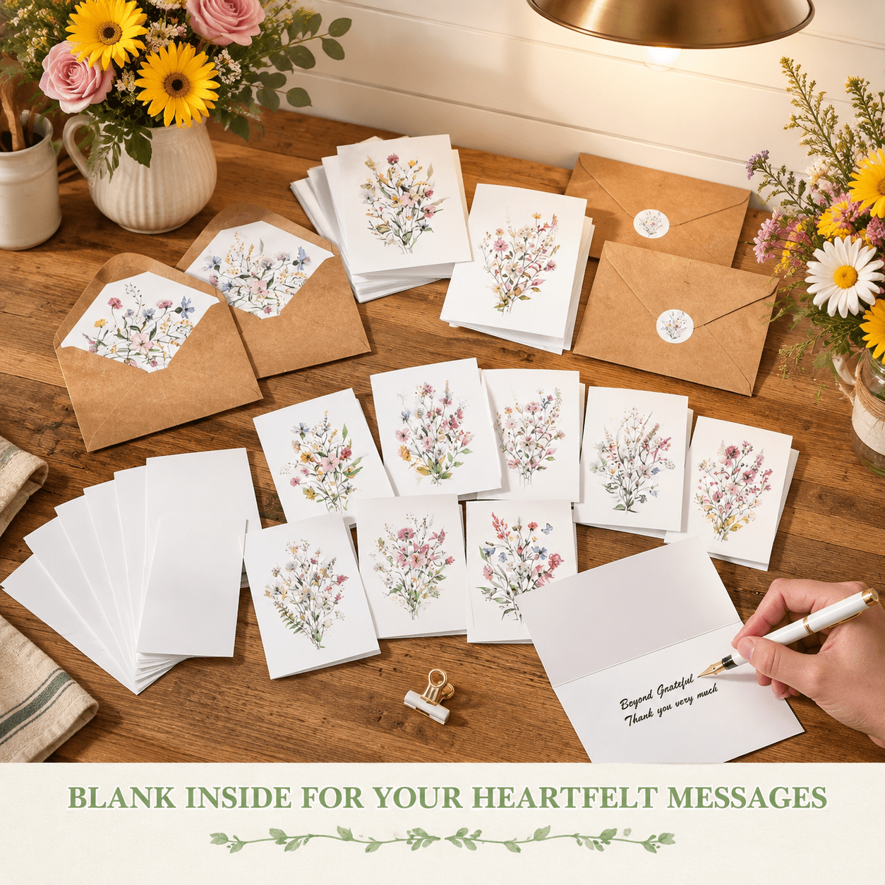 Wildflower 200 Pack Blank 4x6 Inch Note Cards with Envelopes and ...