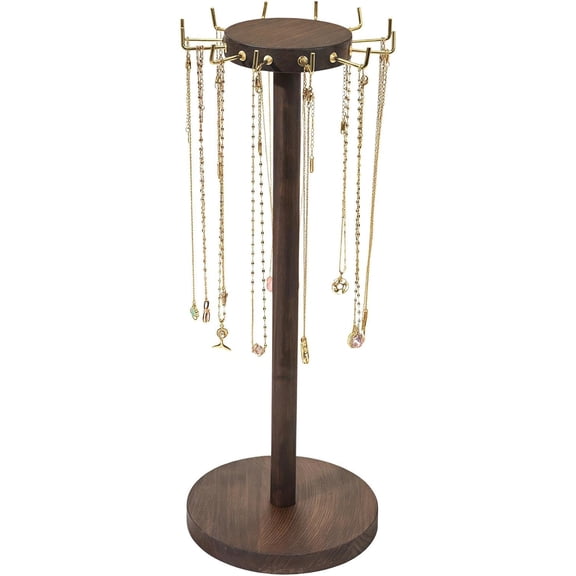 Wooden Necklace Holder & Jewelry Display Stand, Retro Bracelet Hanging Organizer, Chinese Brush Style for Vanity, Closet, Bedroom Decor(RL Dark Brown 1 PC)