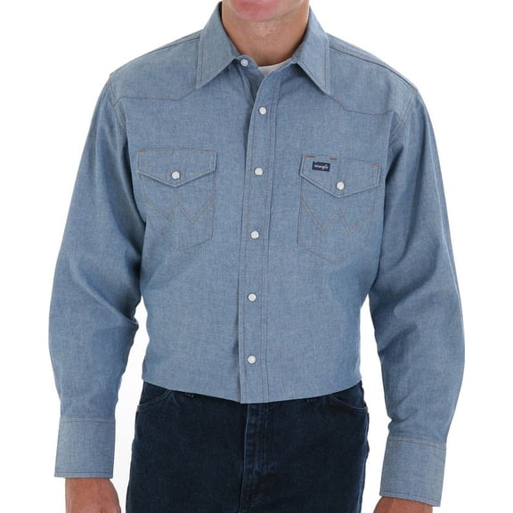Wrangler Men's Authentic Cowboy Cut Denim Long Sleeve Work Shirt Chambray X- Tall