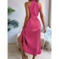 thumbnail image 4 of Women'S 2025 Summer Sleeveless Halter Neck Pleated Midi Cocktail Dresses A Line Flowy Beach Sun Dress Rose Red XL, 4 of 8