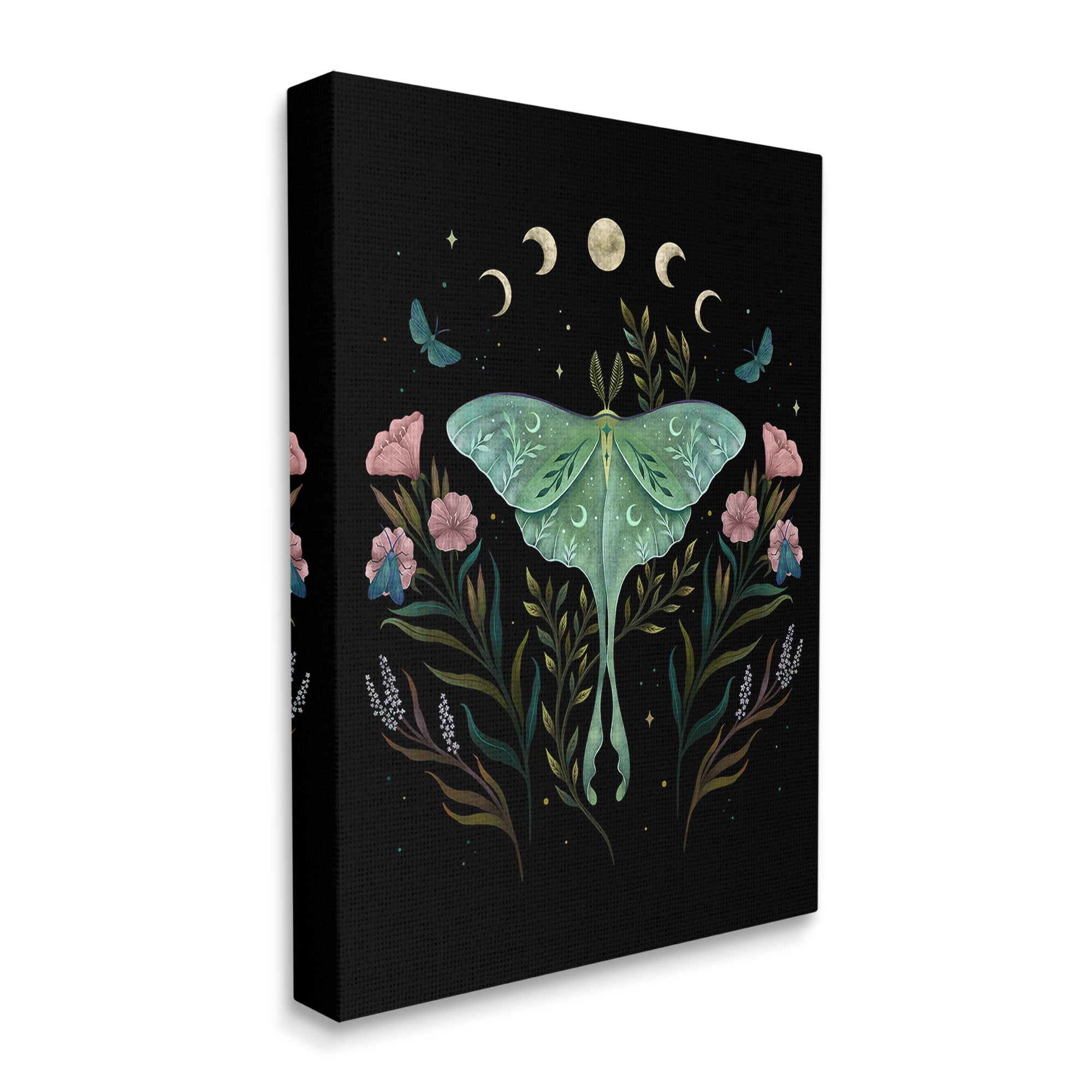 Stupell Industries Luna Moth with Florals Animals & Insects Painting Gallery Wrapped Canvas Art Print Wall Art, 16 x 20
