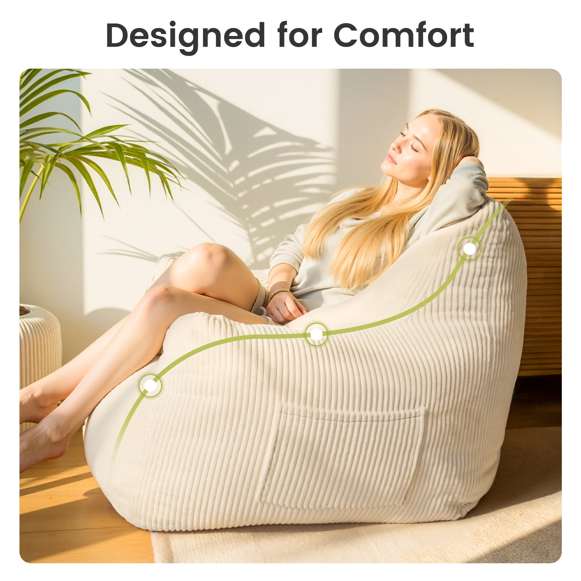 2-Person Foam Filled Bean Bag Chair, Plush Corduroy Lazy Sofa