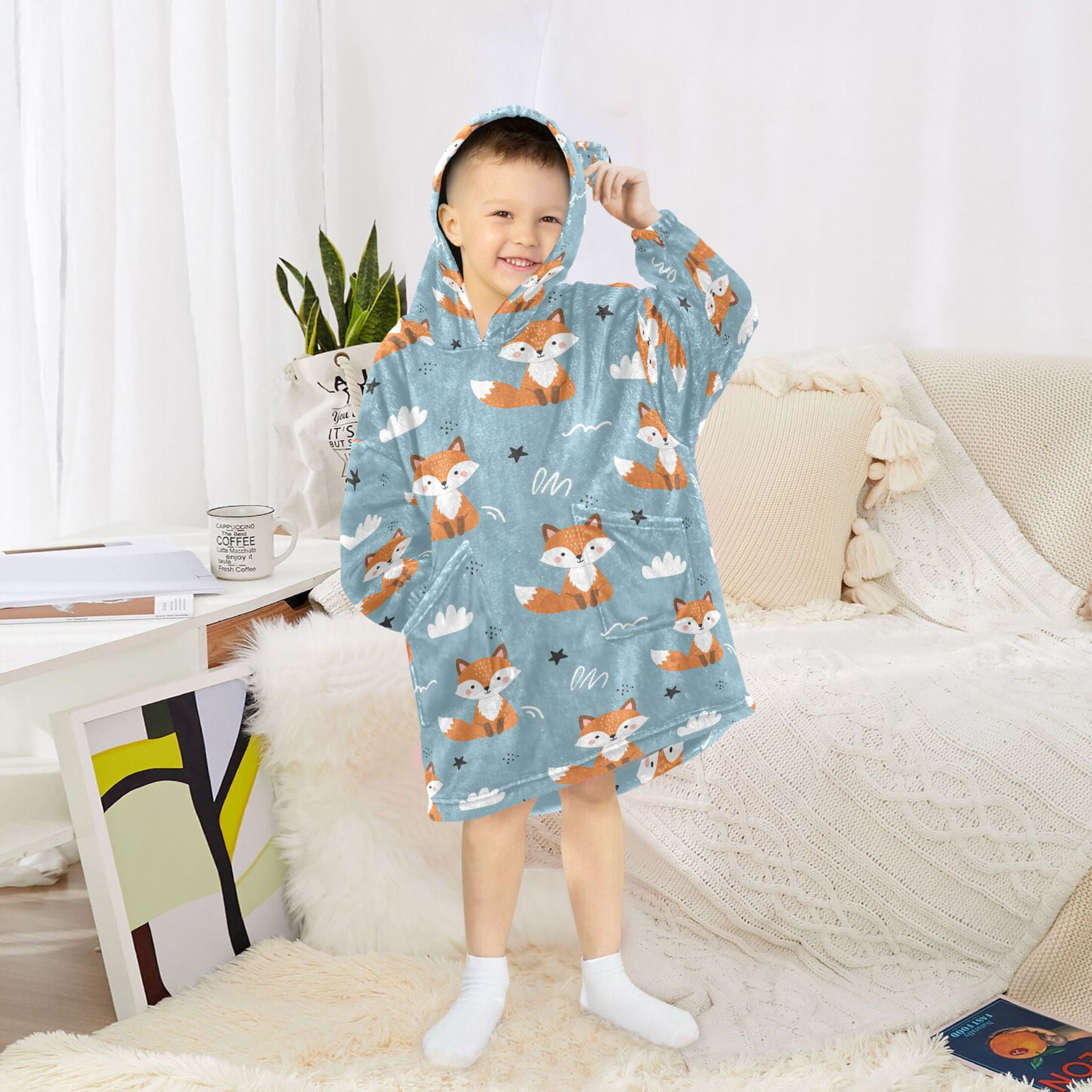 joogoo Wearable Blanket Cartoon Fox Hoodie for Oversized Sherpa Hooded 3-14 YR M