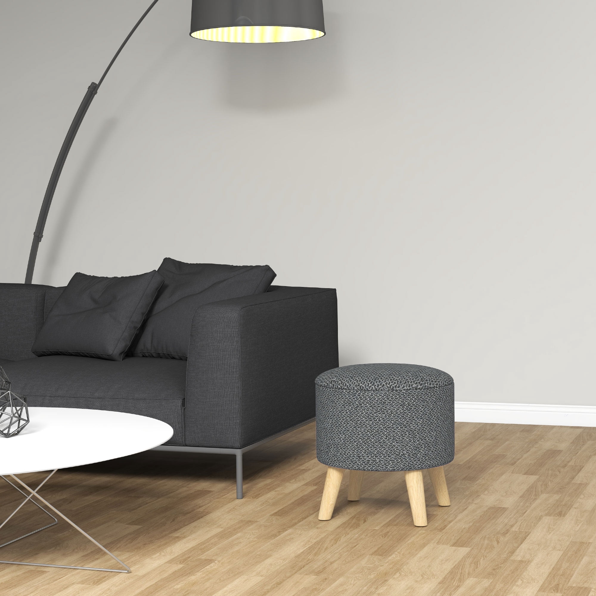 HOMCOM Storage Ottoman, Round Footstool with Linen Feel Fabric Upholstery, Removable Top, Hidden Space and Wood Legs for Living Room, Gray