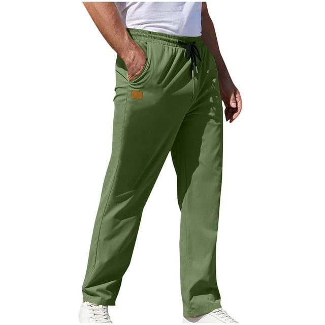AherBiu Pants for Men Straight Leg Drawstring Elastic Waisted Trousers with Pockets Casual Running Athletic Gym Pant