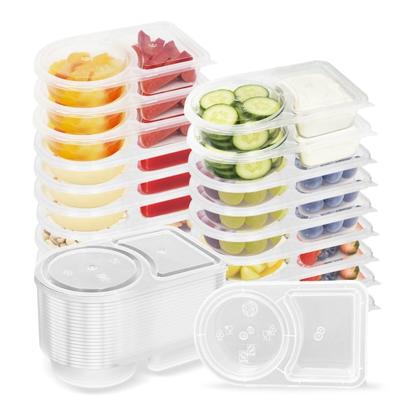 20 Sets Reusable Snack Containers with Lids, Leak-Proof Dual Compartment Food Storage Containers for Kids Lunch, Meal Prep, Condiments Portion Control, Takeout Snack Pack Containers, BPA-Free