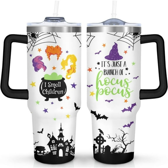 40oz Halloweem Tumbler With Handle Witch Tumbler Lid and Straw Stainless Steel Insulated Cup Witchy Gifts For Women Witches Brew Coffee Mug
