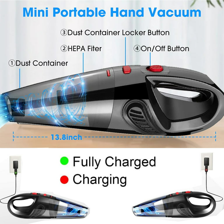 Cordless Handheld Vacuum, 6KPa Portable Rechargeable With 2 Led