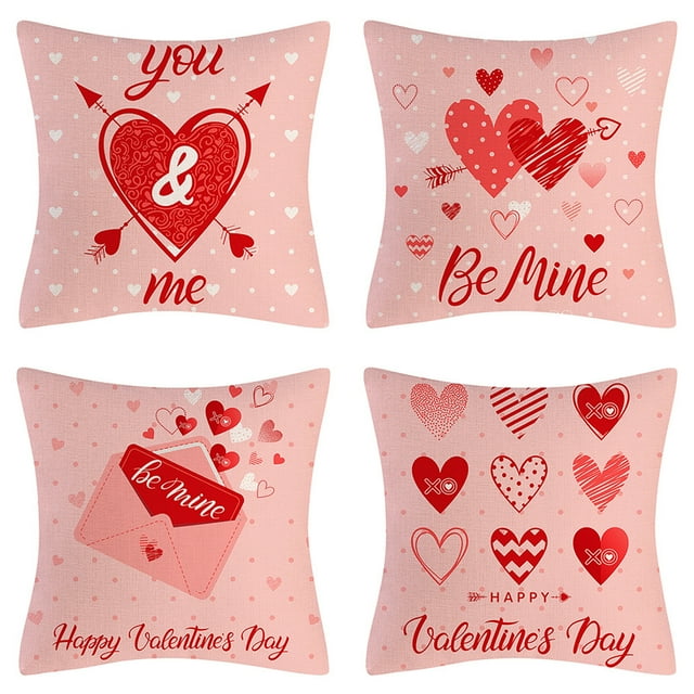 Set of 4 Valentine's Day Throw Pillow Cases Decorative Cushion Covers