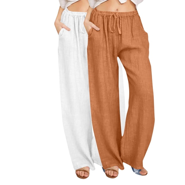 FNFYFH Liquidation Pantalon en Lin Respirant pour Femmes Grande Taille Uni