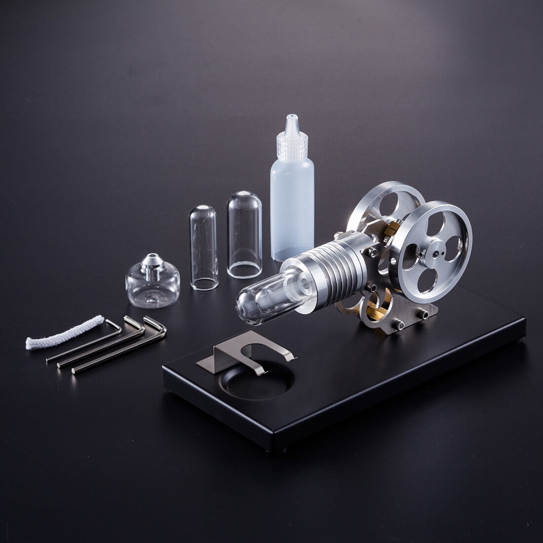 Stirling Engine Model Kit That Works, Metal & Glass Hot Air Stirling Engine with Alcohol Lamp for Educational Science Demonstrations