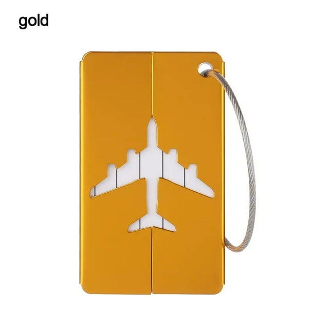 Reusable Metal Travel Luggage Tags Aluminium Suitcase Labels with Ropes Bag Tag Stainless Steel Loop Name ID Card for Suitcase gold