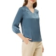 thumbnail image 4 of Allegra K Women's Satin Blouse Casual Solid Long Sleeve V Neck Top Shirts, 4 of 5