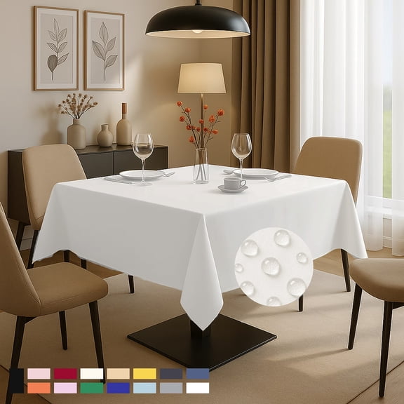 Greenpod White Square Tablecloths 54x54 Inch, 2 Pack - Fabric Table Cloth for Square or Round Tables, Washable Polyester Table Cover for Dinner, Holiday Party, Decorative Display Tables