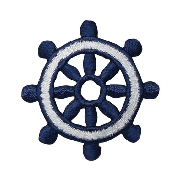 Blue Nautical Ships Wheel Iron on Embroidered Patch