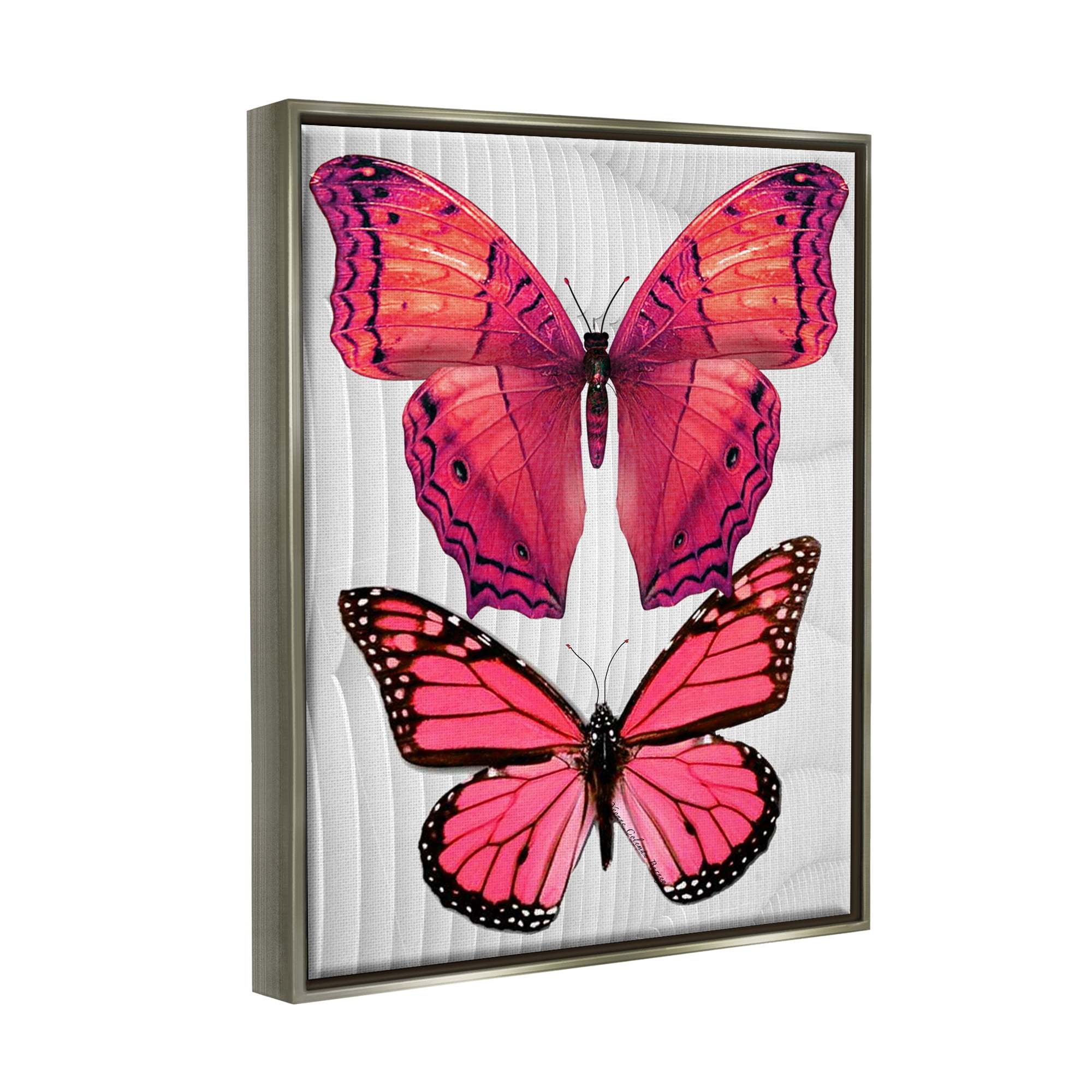 Stupell Industries Modern Pink Butterflies Animals & Insects Painting Gray Floater Framed Art Print Wall Art, 25 x 31