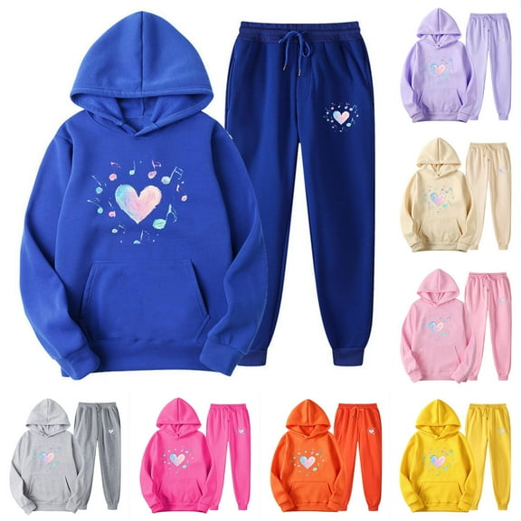 Feancey Hoodie Sweat Suits for Womens 2 Piece Lounge Sets Valentines Day Heart Print Hooded Pullover and Jogger Pants Matching Set Trendy Outfits Beige L