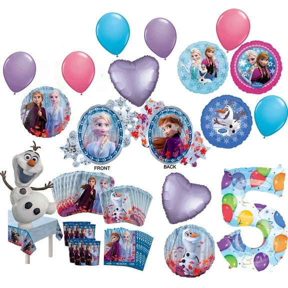Frozen Party Supplies 4th Birthday 8 Guest Dining Decoration Kit and Balloon Bouquet