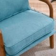 thumbnail image 4 of Wood Frame Accent Chair, Fabric Upholstered Armchair Lounge Chair, Mid Century Modern Reading Chair with Removable Cushion and One Pillow, for Living Room Bedroom Home Office, Teal, 4 of 7