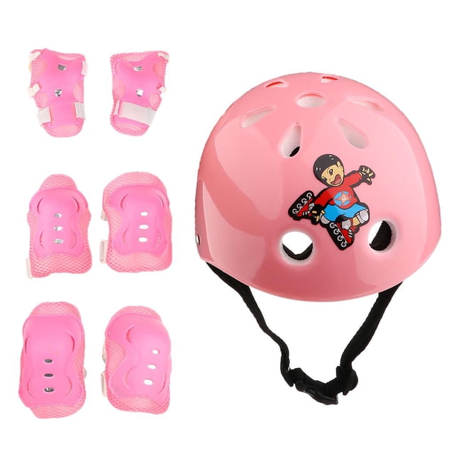 7pcs / Set de Casco de Patinaje de Niños + Sistema de Protección 3 Pares de Almohadilla de + Cojín de Codo + Guardia de Muñeca Rosado Cola Patín de ruedas