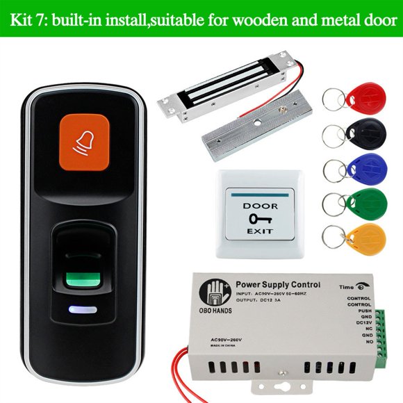 OBO RFID Door Access Control System Kit Set 125KHz Fingerprint Biometric +Electric Magnetic Electronic Locks+ DC12V Power Supply ,Ultra-Quiet Operation