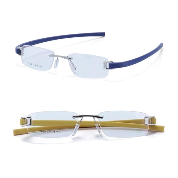 RSINC Combo Tag Rimless Frame Eyeglass Spectacle For Men And Women Modern Collage Fashion School Ladies Sports Tag Silver Blue & Silver Yellow 51-18-140