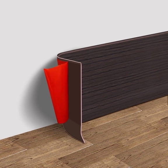 ouhos Vinyl Wall Base Baseboard Molding Trim, 4 Inch x 20 Feet Flexible Self Adhesive Rubber Wall Base Moulding Trim Peel and Stick Design, Black Walnut Wood Grain