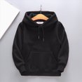 thumbnail image 2 of KPOPLK Kids Boy Solid Hoodie Fall Sweatershirt Long Sleeve Pullover Tops 2-10 Years Winter Thermal Clothes with Kangaroo Pocket Black Size 5-6 Years, 2 of 4