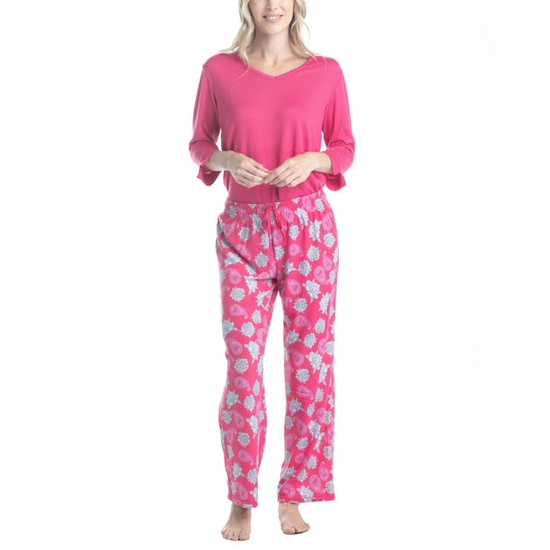 Hanes Women's Butter Knit 3/4 VNeck Sleep Top and Pajama Pant Lounge