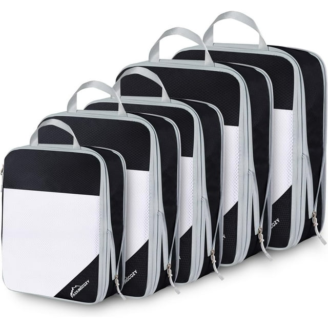 GFDYREE Compression Packing Cubes for Travel, 5 Set Packing Cubes Travel Essentials, Compressible Packing Cubes Organizers for Carry On Suitcases