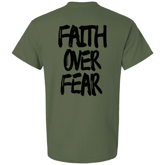 Trenz Shirt Company Men's Faith Over Fear Short Sleeve T-Shirt - Christian Inspirational Graphic Tee - Front & Back Print-Military-Small