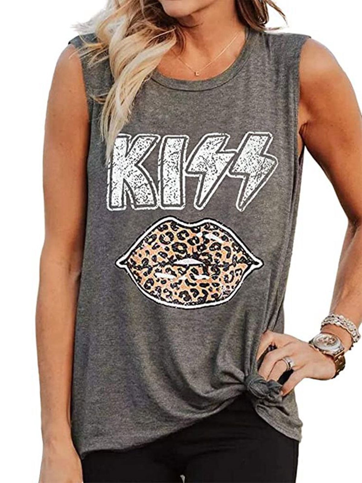 Womens Kiss Leopard Lip Tanks Summer 