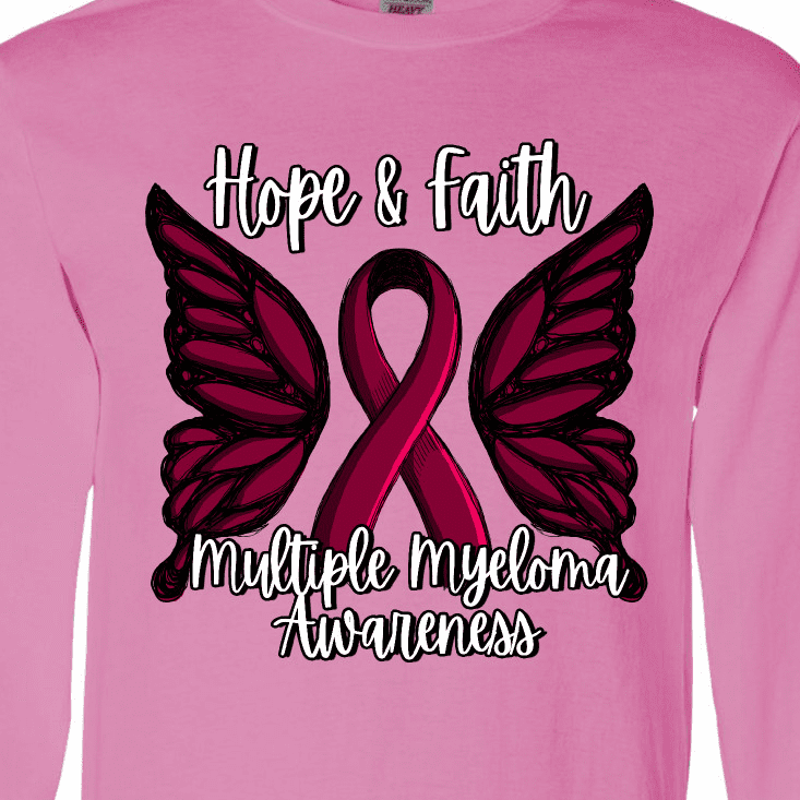 Inktastic Myeloma Cancer Awareness Hope Faith with Butterfly Long T-Shirt - Walmart.com