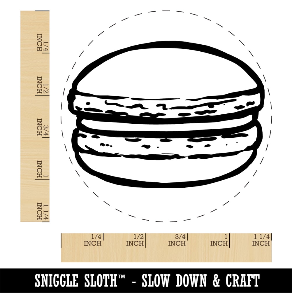 Macaron Cookie Sketch Self-Inking Rubber Stamp Ink Stamper - Blue Ink - Large 1-1/2 Inch