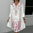 thumbnail image 5 of Blczomt Casual Women Dresses Mini Pink 3/4 Sleeve Graphic A Line Loose V Neck Lace Dress, 5 of 6