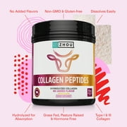Zhou Collagen Peptides Hydrolyzed Protein Powder | Grass Fed, Pasture Raised | Unflavored, Hormone-Free, Non-GMO |18 Ounce