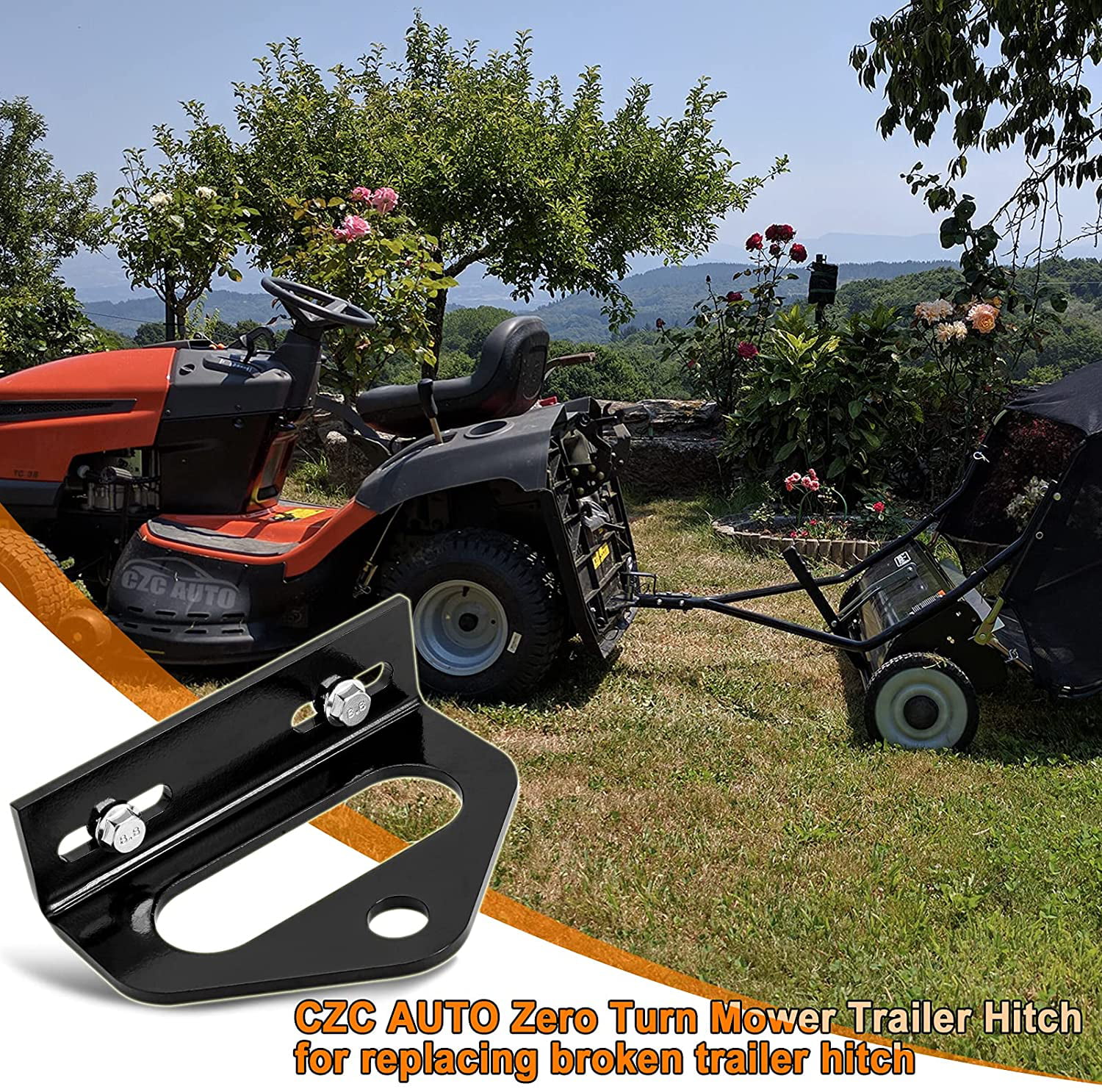 Heavy Duty Steel and Versatile Chain Slot QWORK Zero Turn Mower Trailer Hitch 2.4-5 Hole Center 3/4 Pin Hole Mounting Hardware Included 