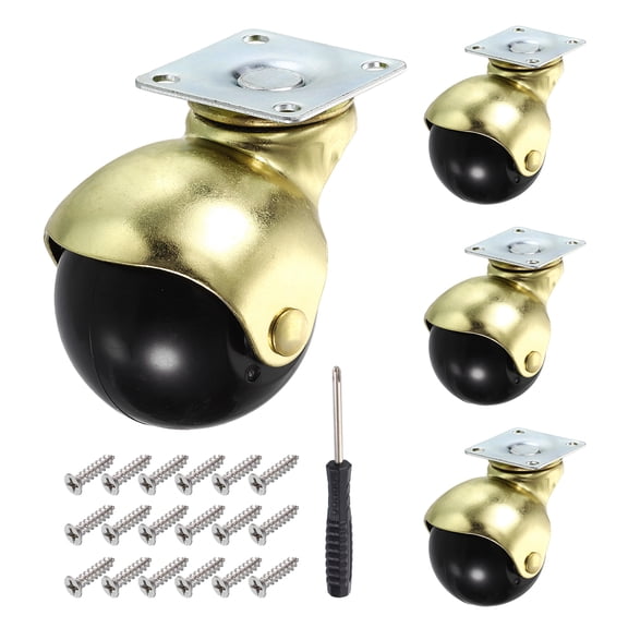 2 Inch Ball Caster Wheels, Swivel Furniture Casters with Plate Mount/Screw/Screwdriver, Gold 4 Pcs