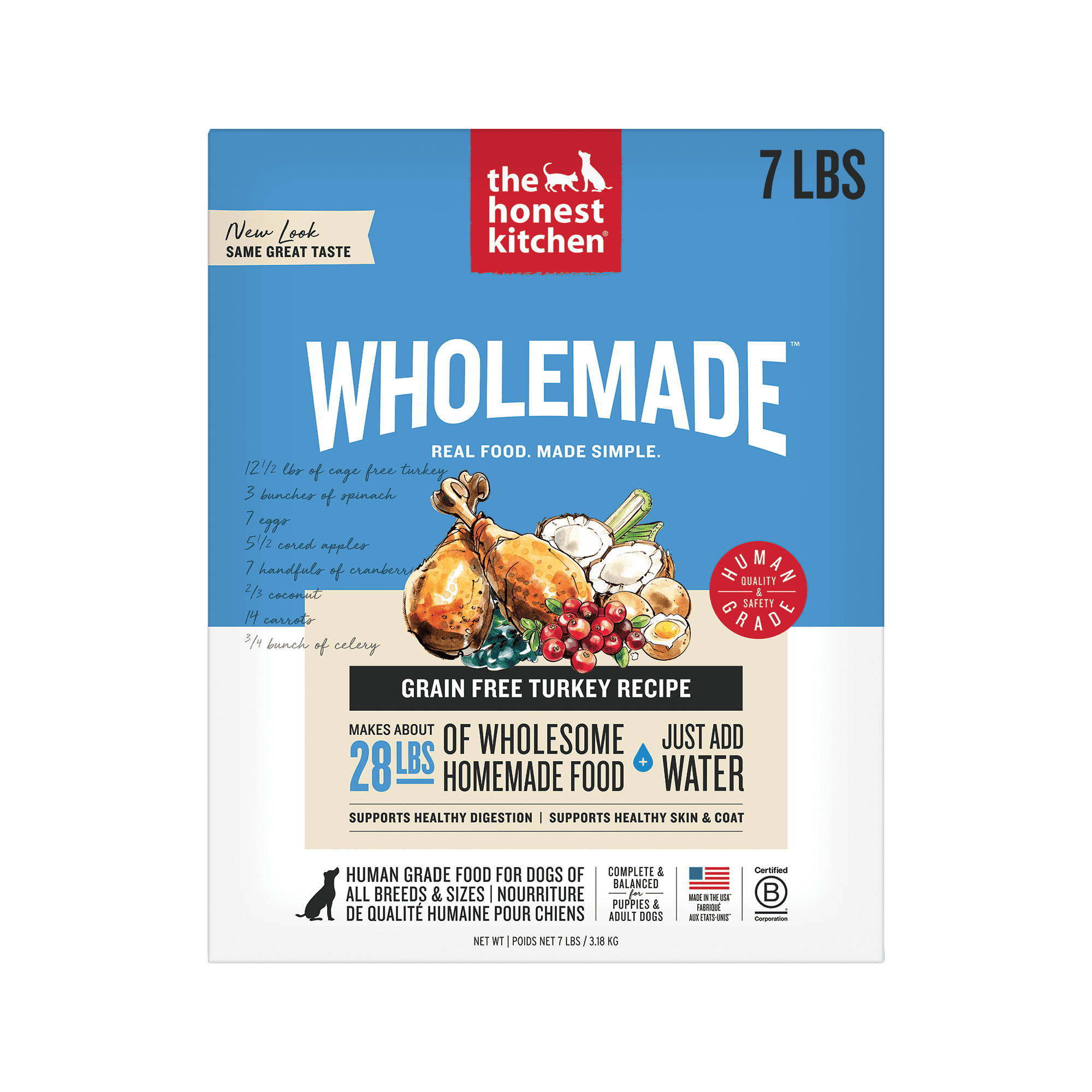 The Honest Kitchen Human Grade Wholemadeâ„¢ Dehydrated Dog Food Grain Free Turkey, 7 lb (Makes 28lbs)